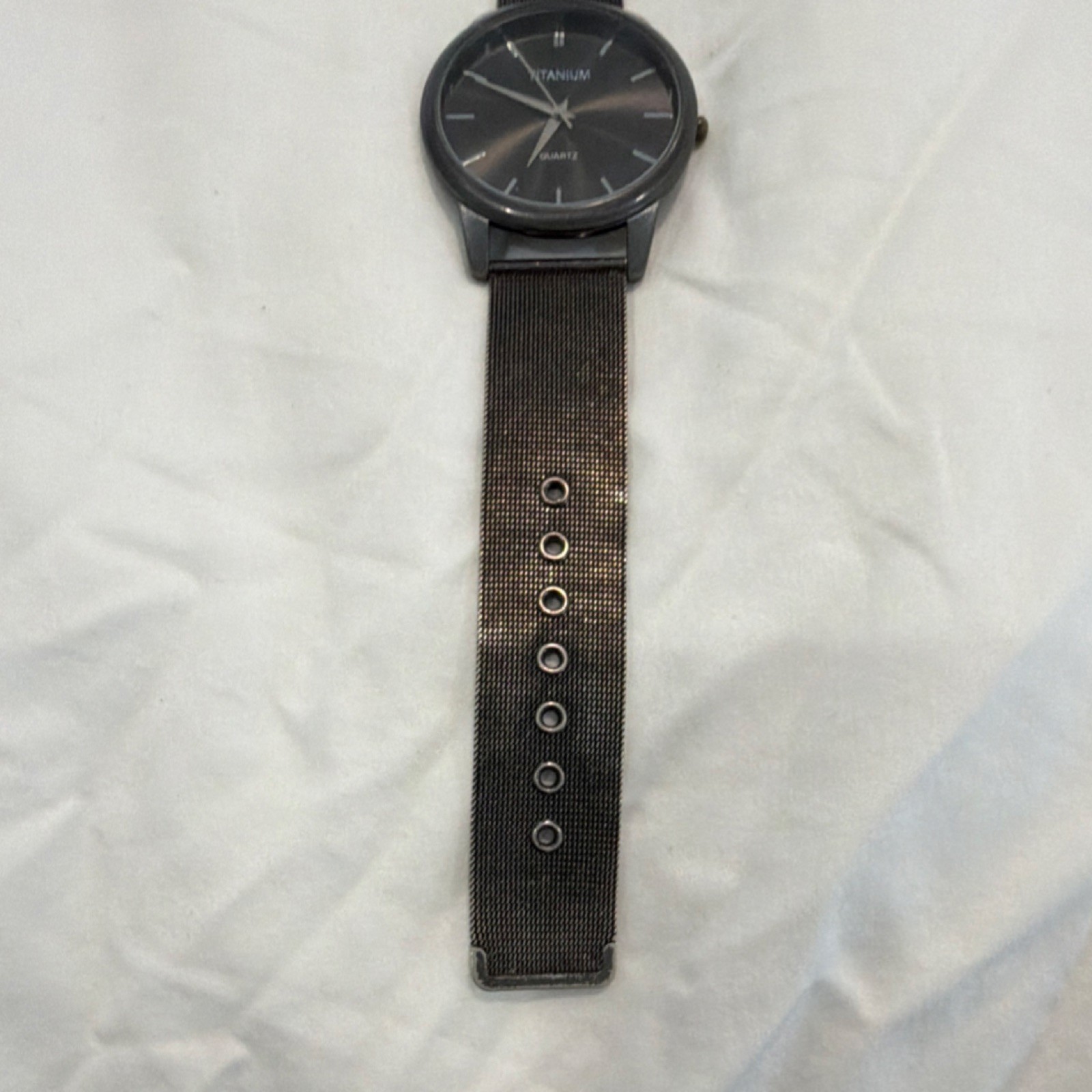 Titanium Men’s 45mm Quartz Analog Watch Black Mesh Band Stick Indexes