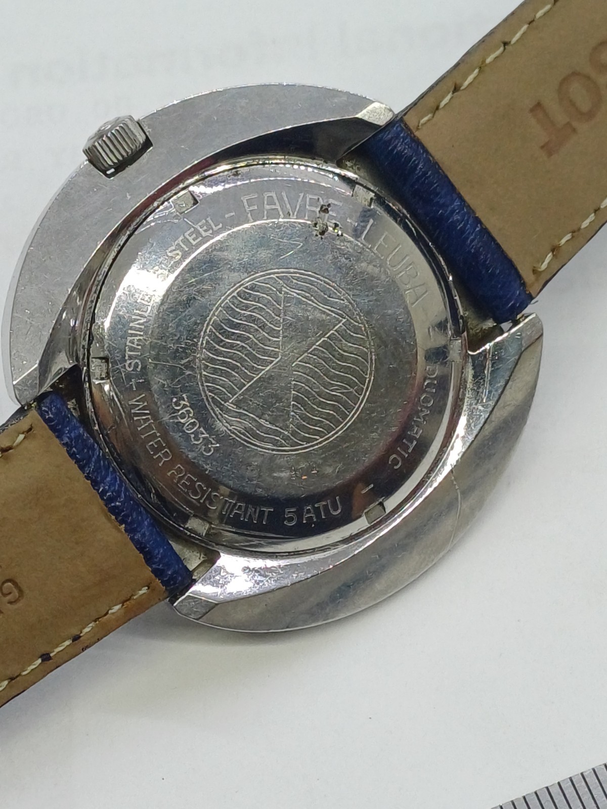 RARE FAVRE LEUBA 36000 HIGH BEAT UFO DUOMATIC MENS BLUE AUTOMATIC WATCH 45MM 21J