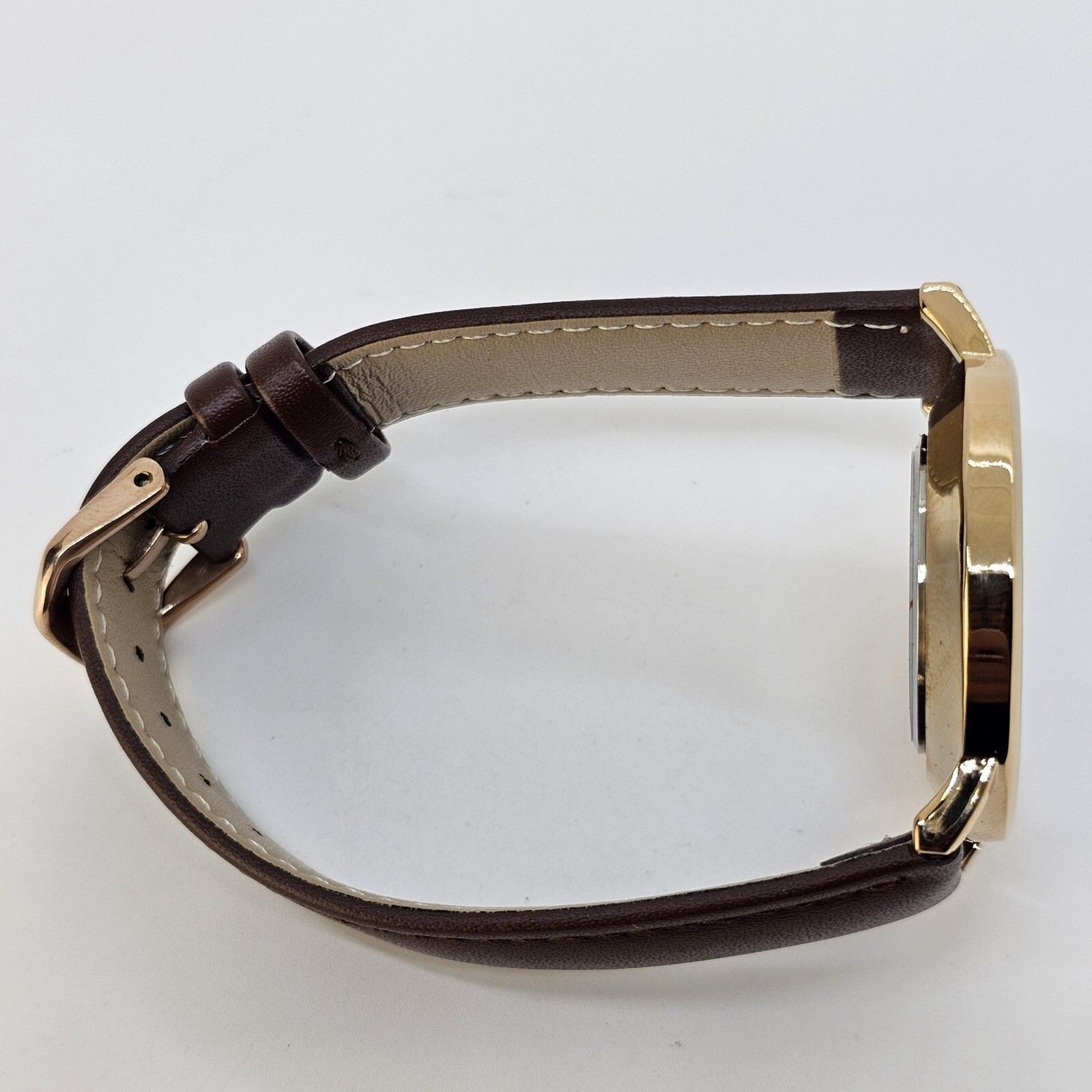 Men’s Watch 40MM Gold Case Blue Dial Brown Leather Band Straps Date Indicator