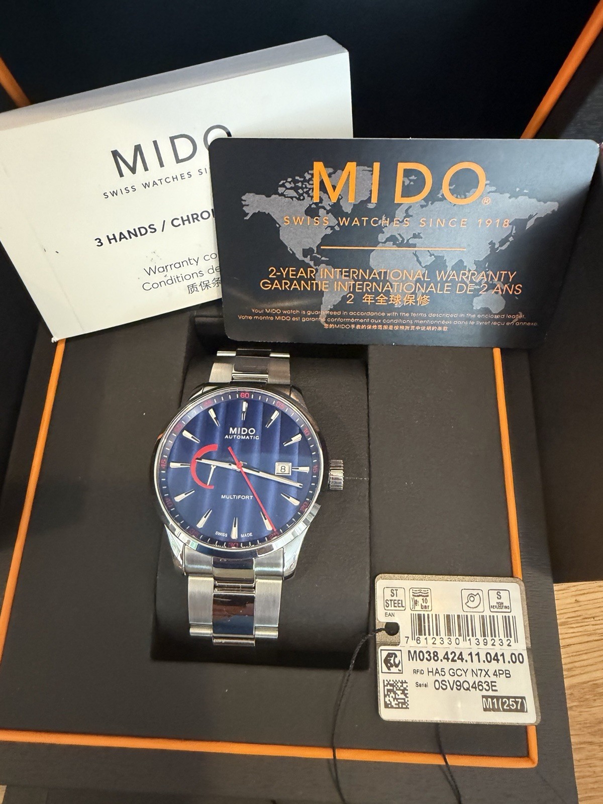 MIDO Multifort Automatic Blue Dial Ref. M038.424.11.041.00 Full Kit 42mm Watch