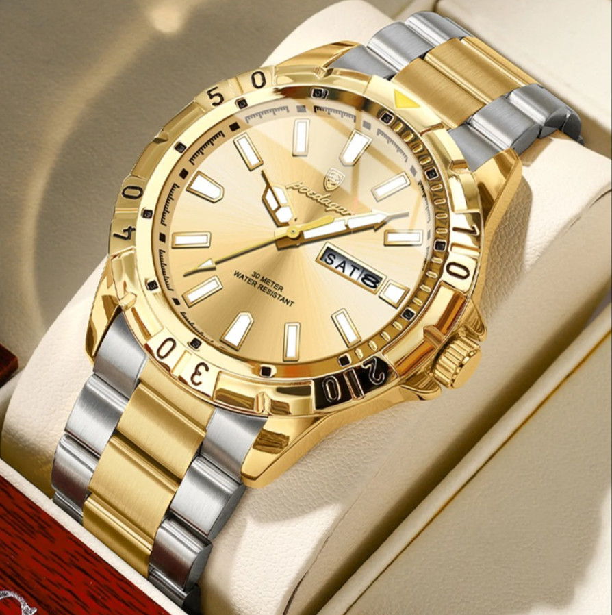 POEDAGAR Men’s Quartz Watch Luxury Stainless Steel 30M Waterproof Luminous NEW