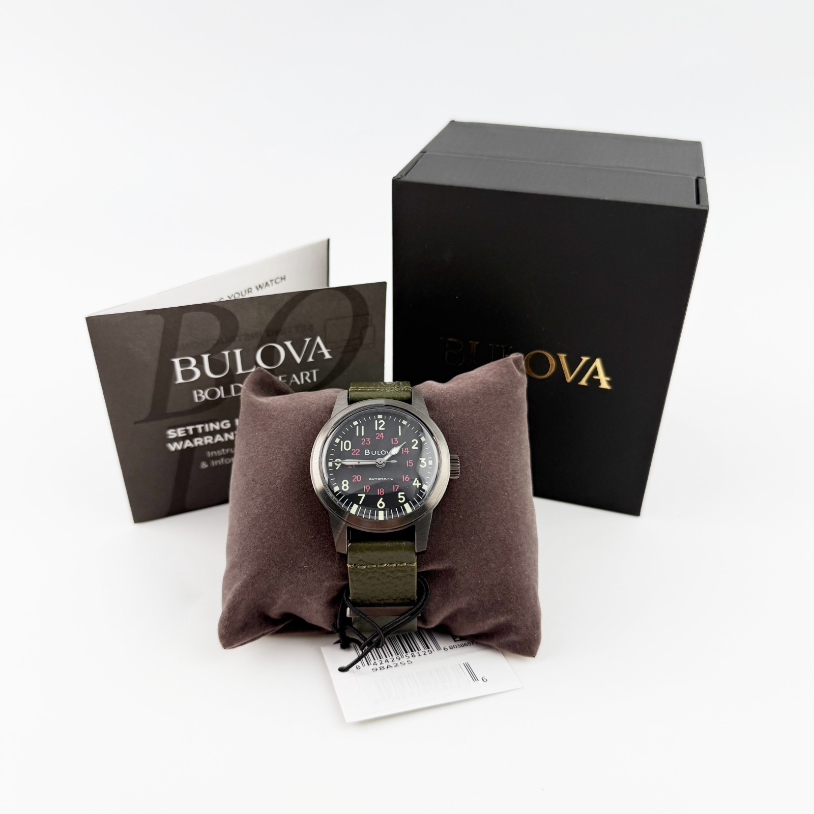 Bulova Hack Men’s Automatic Watch Military Sports Leather Strap 38 mm 98A255