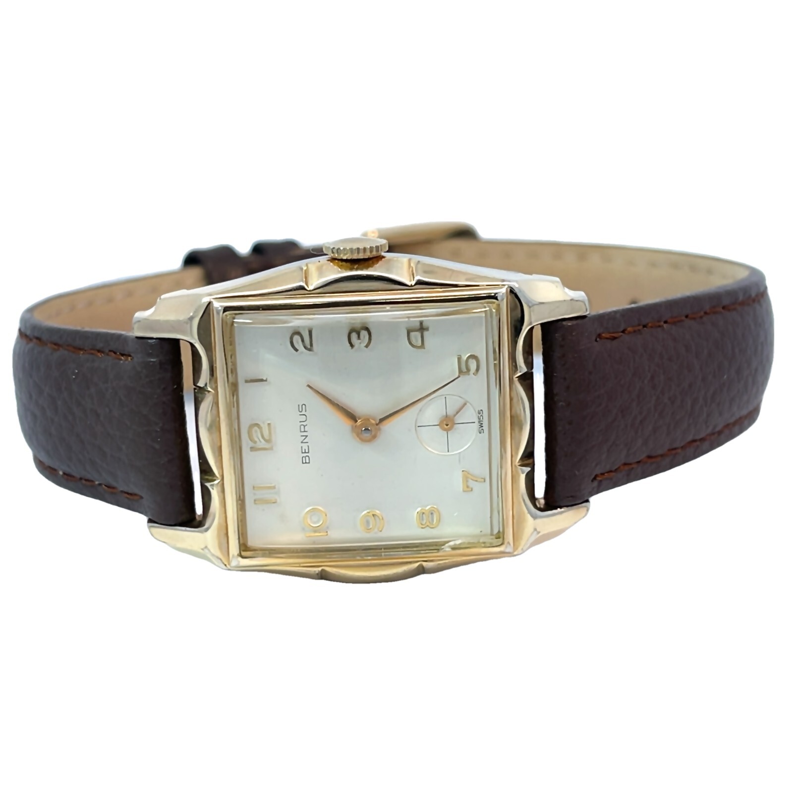 Benrus Watch Vintage 1950’s Yellow Gold Filled Tank Style Serviced Warranty