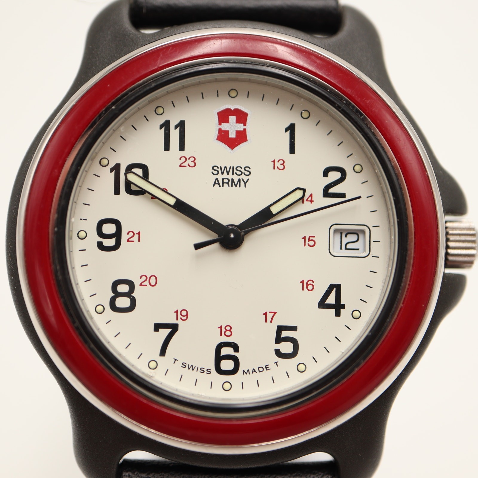 Vintage Swiss Army Marlboro Adventure Team 38mm Watch Date Red Bezel New Battery