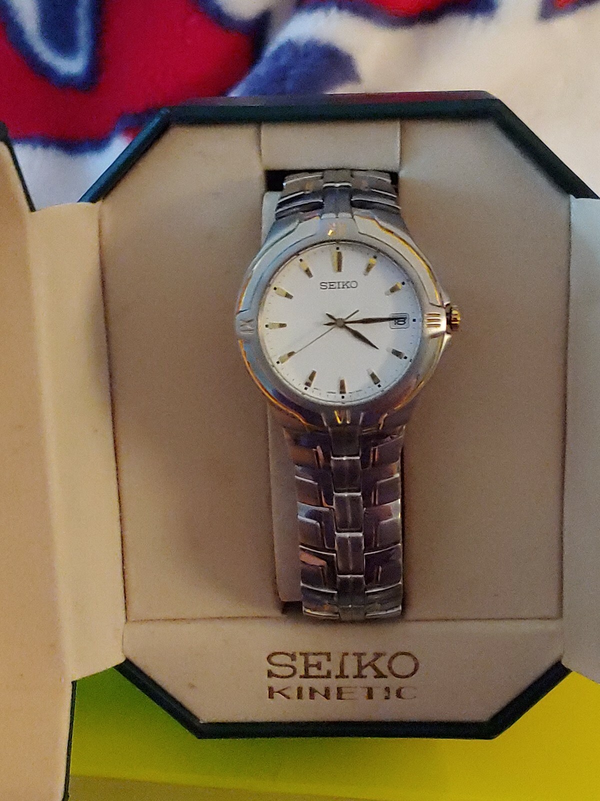 SEIKO MEN’S TIMEPIECE #7N42-6000 GORGEOUS WHITE DIAL W/ GOLD COLORED HOUR MARKS