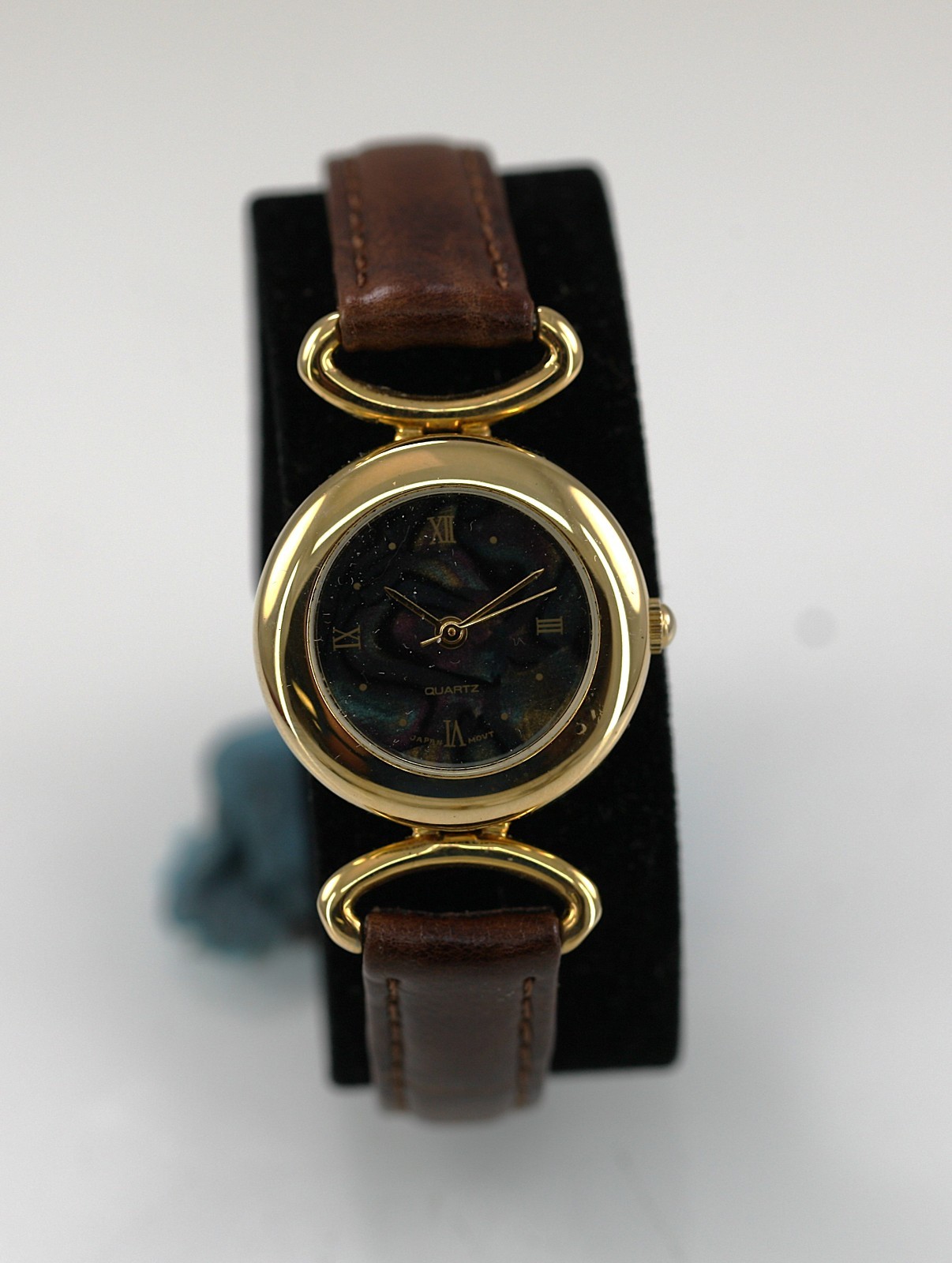 Paris Sport Club Watch Women Gold Stainless Brown Leather WR Batt Abalone Quartz