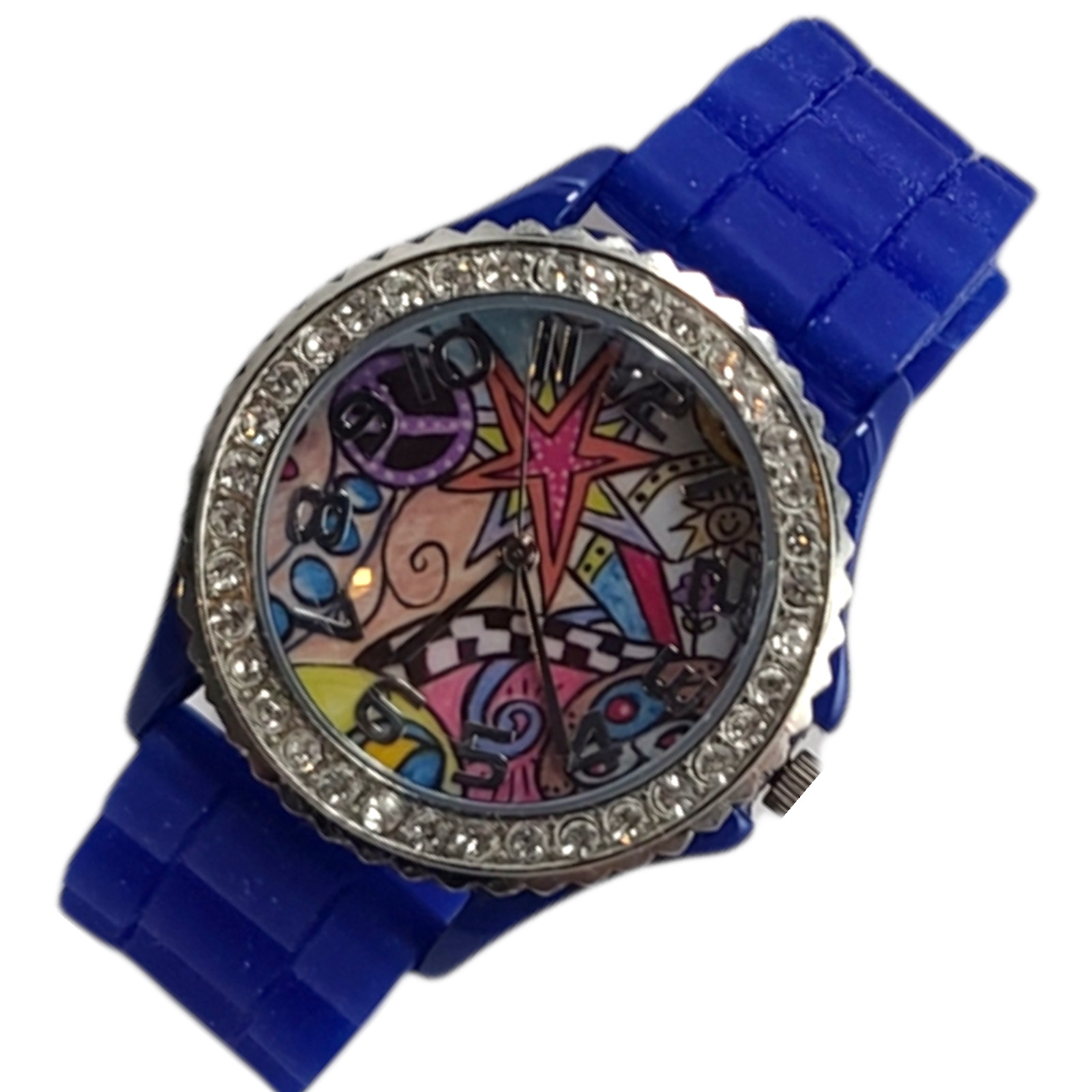 Swap Watch Rhinestone Bling Pop Art Blue Band