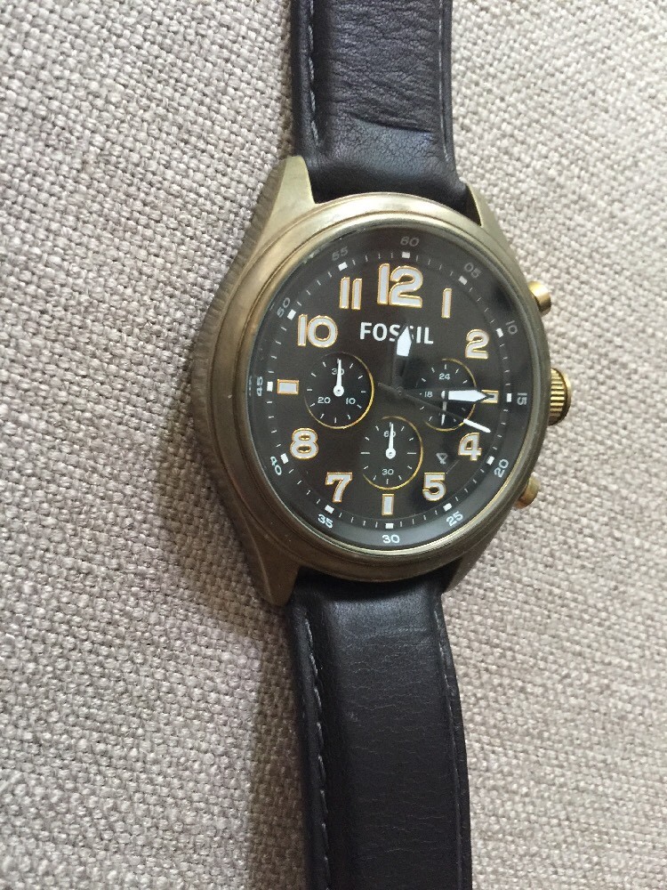 FOSSIL Vintage Bronze Chronograph Watch Black Leather Band DE5000