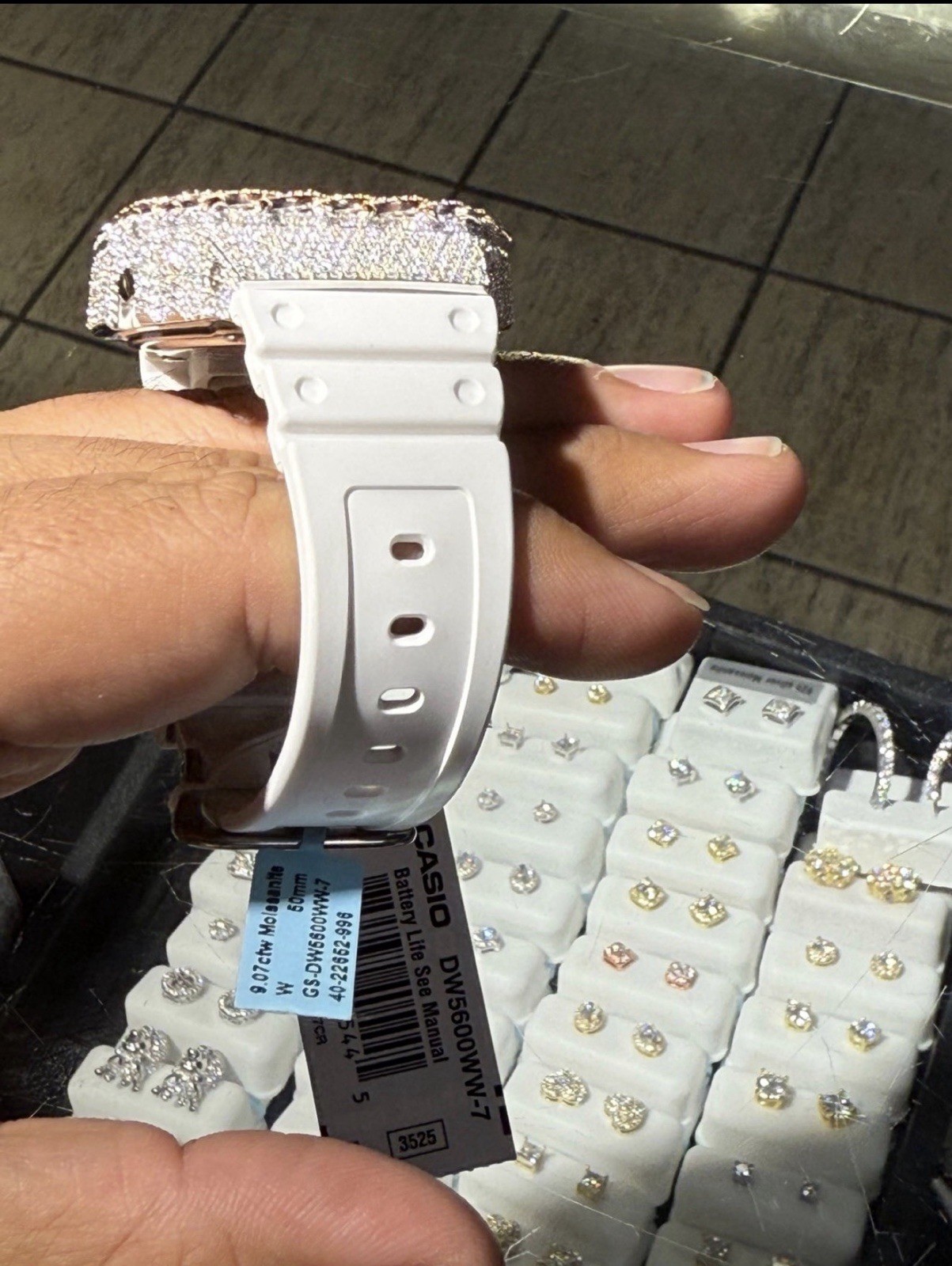 Casio G-SHOCK DW5600 White Digital Quartz Watch w/ Custom Iced Bezel
