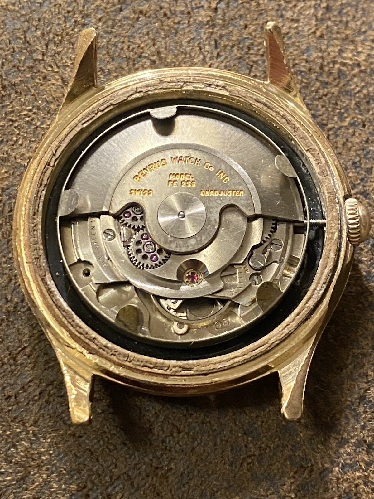 1960’s Men’s Benrus 3 Stars 25j FE255 Self Winding Watch Series 7845 Black Dial