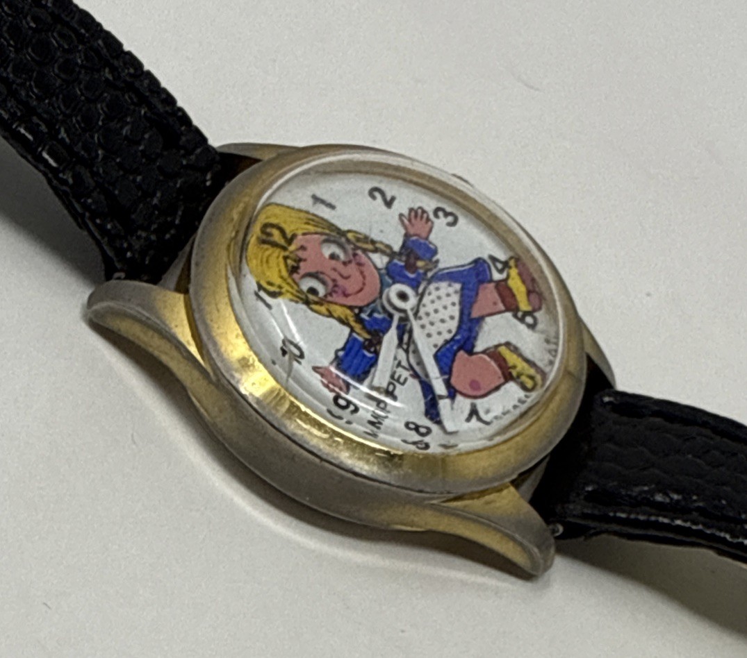 Vintage Moppet 26mm Swisra Industries 1 Jewel Moving Eyes Mechanical Watch Works