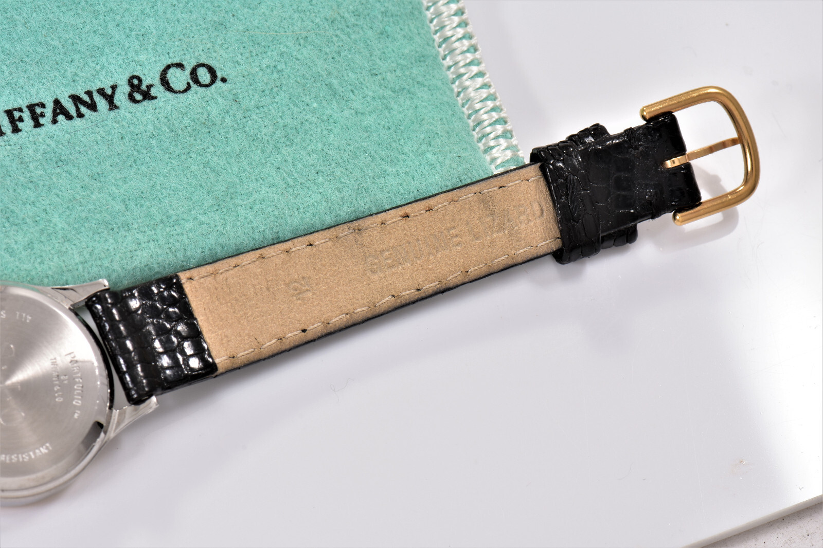 Tiffany & Co Stainless Steel Portfolio Lucent Swiss 25mm Watch Lizard Leather