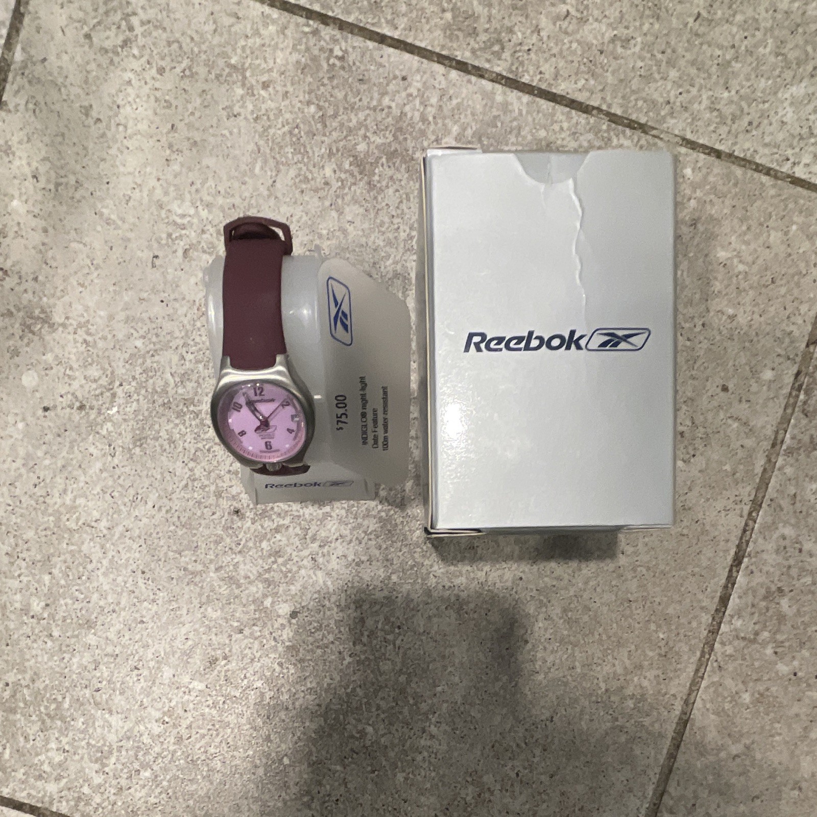 Reebok INDIGLO Women’s Pink Dial Purple Rubber Strap Quartz Date 100m w/Box