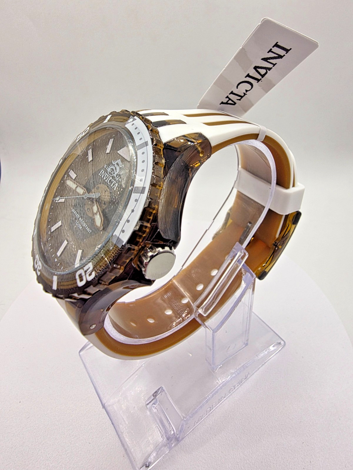 Invicta Subaqua Men’s 44mm Watch, Dark Brown & White Silicon band 70034 New