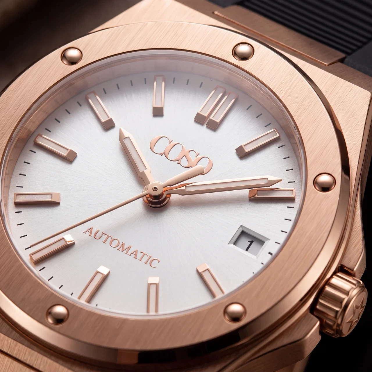 COSO Valtor Automatic Cream Dial Rose Gold Black Rubber Strap