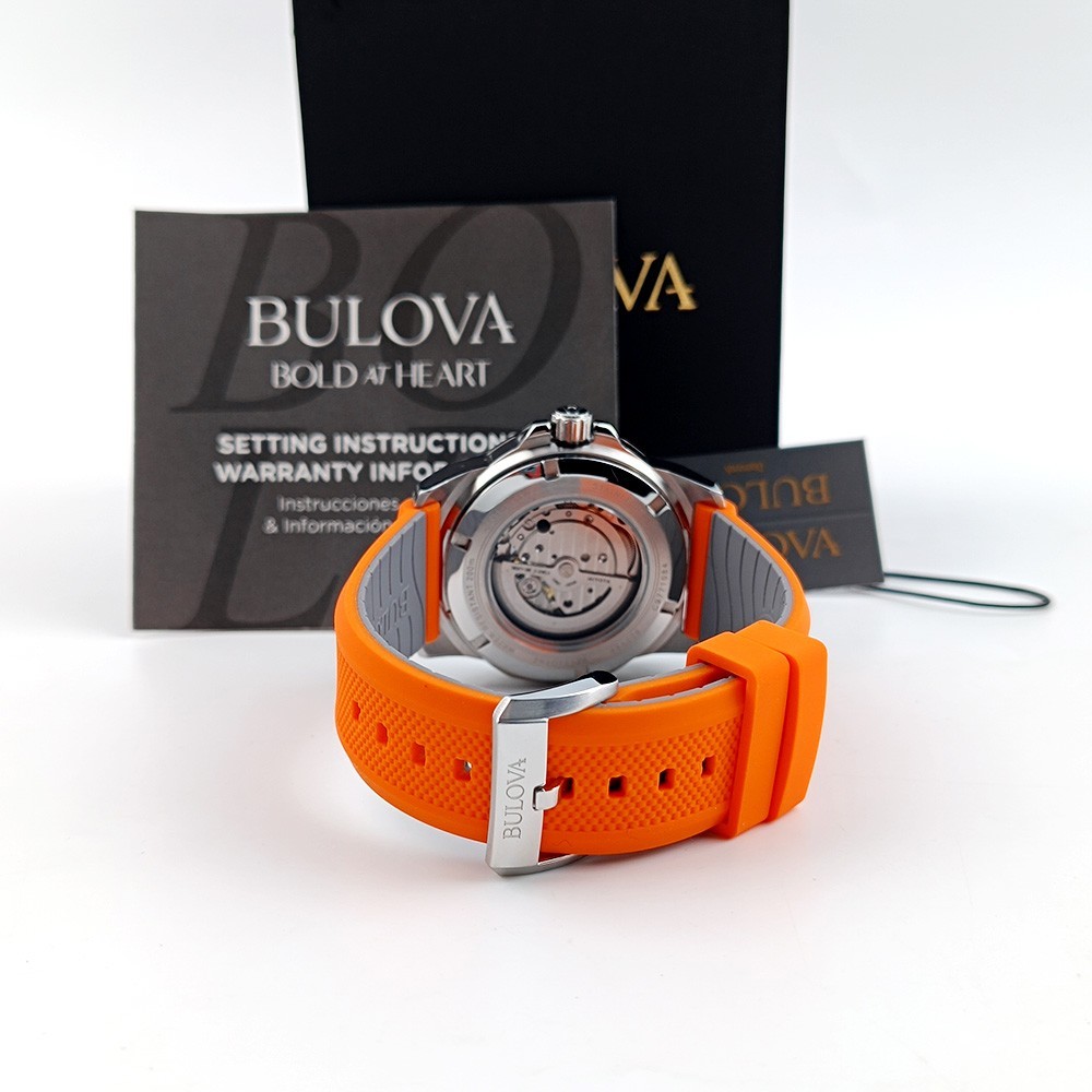 Bulova Marine Star 98A226 Silver Dial Orange Rubber Strap Automatic Men’s Watch