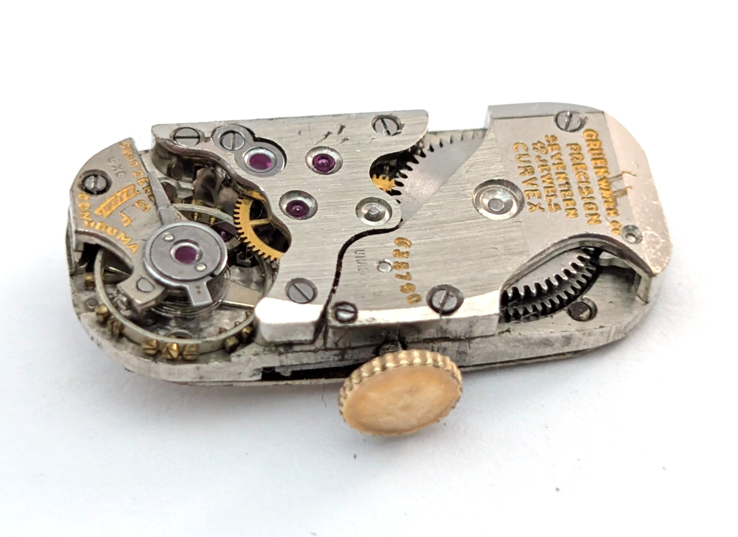 GRUEN Precision Curvex Conoruma 17j Vintage 10mm Watch Movement PARTS or REPAIR