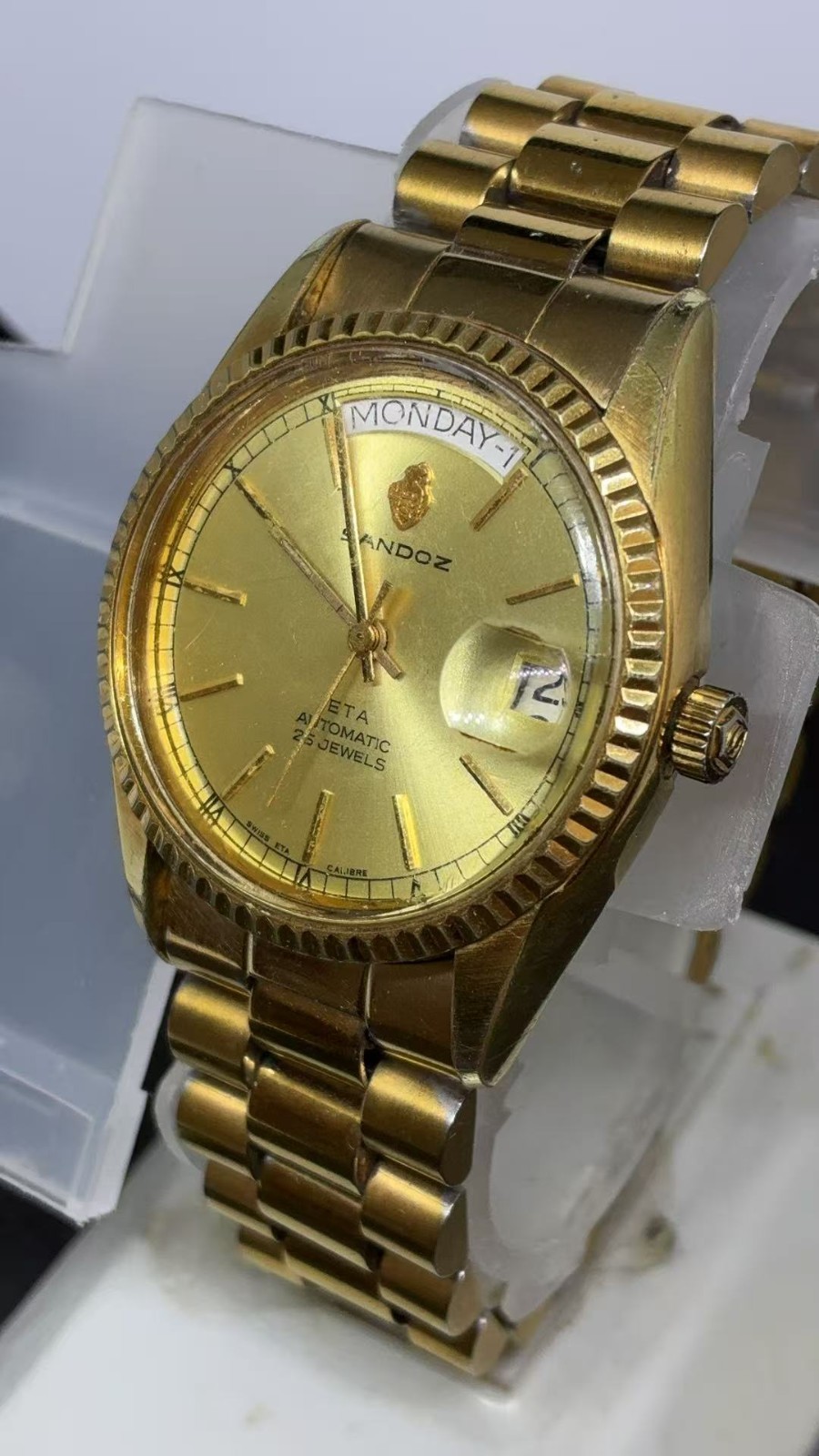 SANDOZ 35.5mm SWISS ETA 2834-2 25J AUTOMATIC President Men’s Watch (Lot2816)