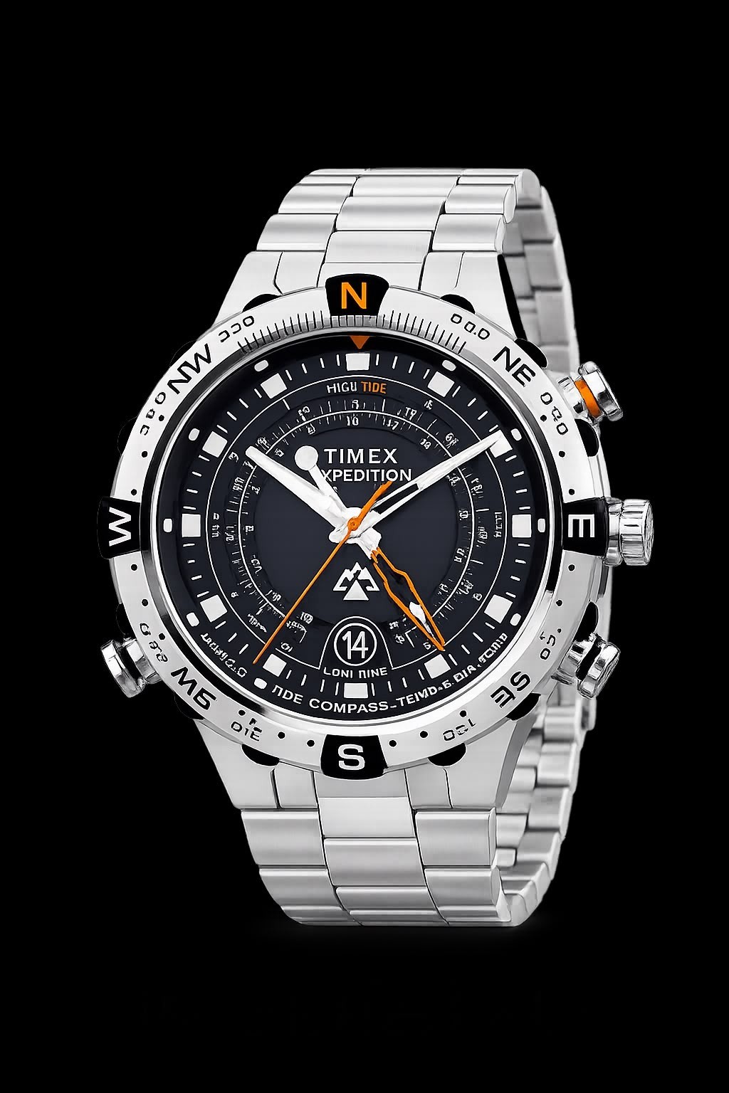 Timex Men’s Intelligent Quartz® Tide Temp Compass 45 mm Steel Watch WR100M.