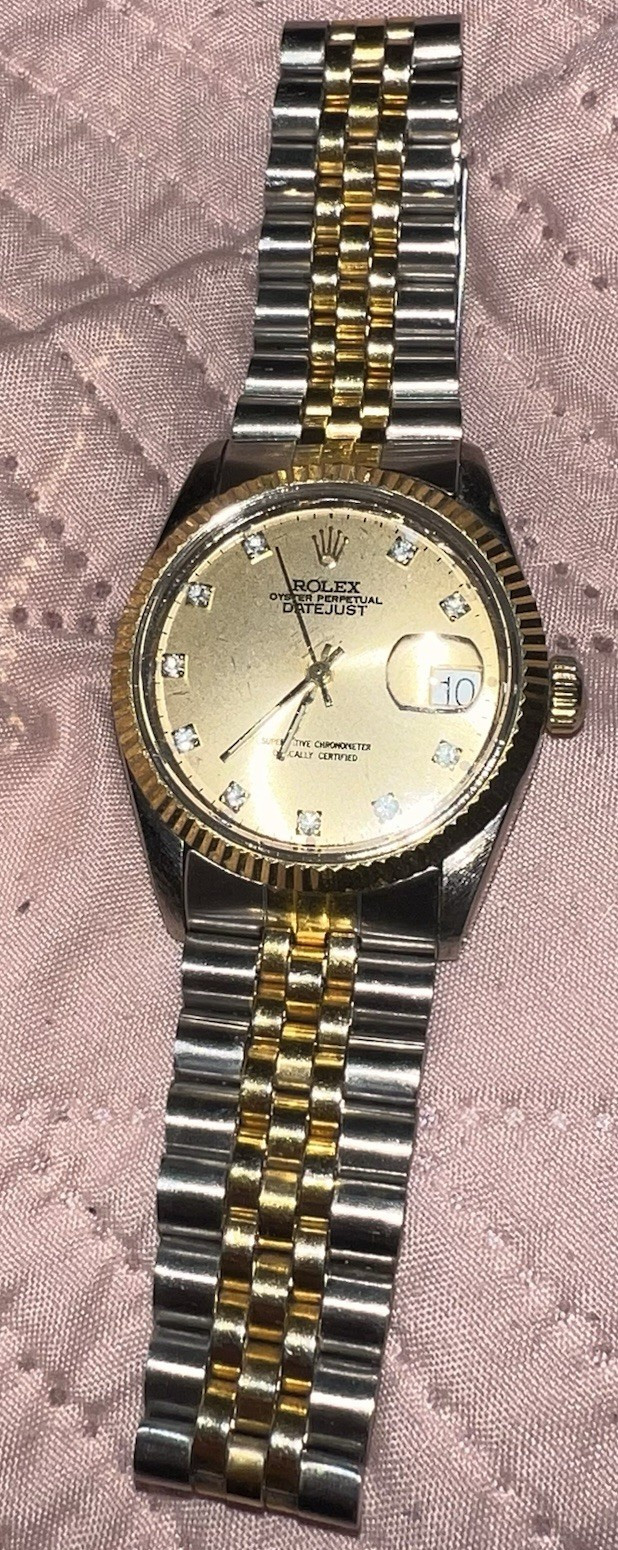 Rolex Datejust Two-Tone Jubilee Bracelet Fluted Gold Bezel Gold Dial Date
