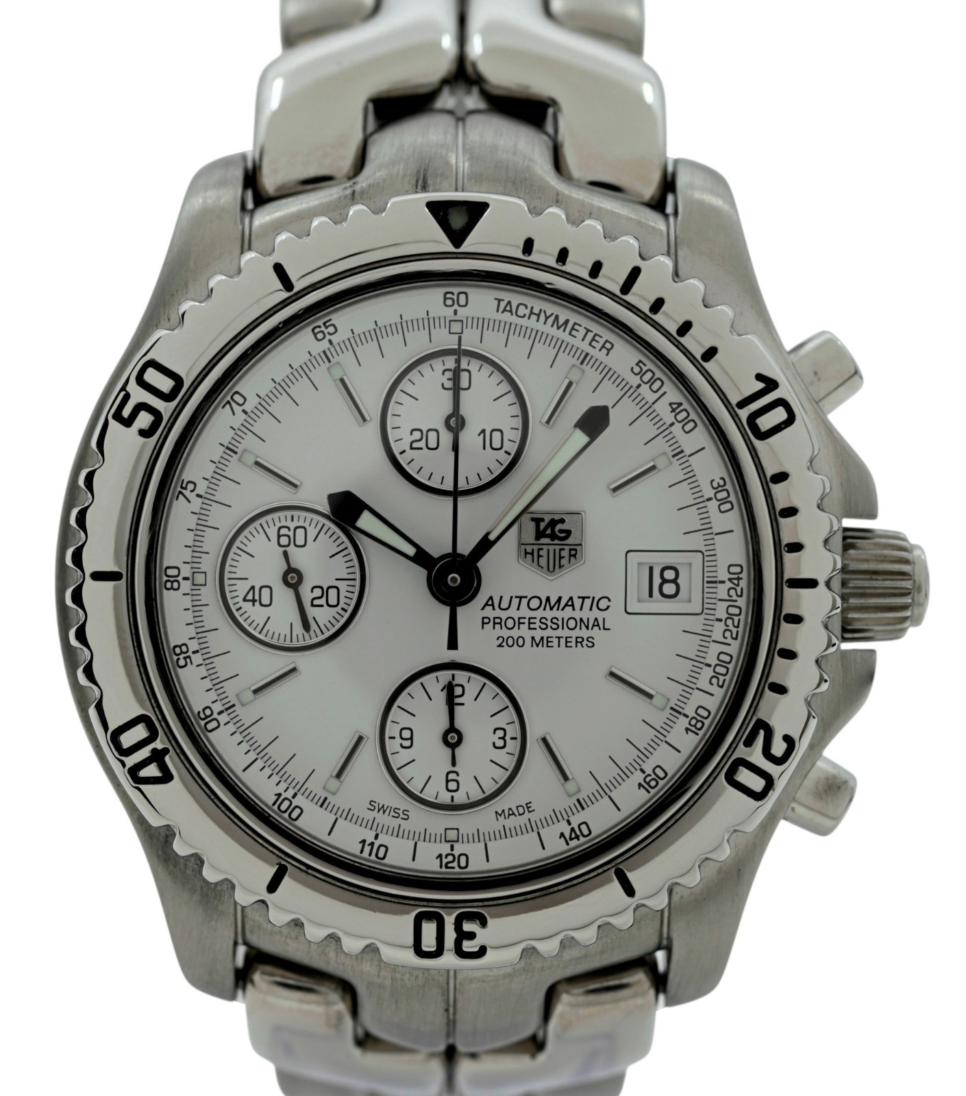 Tag Heuer 42mm Men’s Link Automatic Chronograph White Dial Watch! Ref: CT2112!