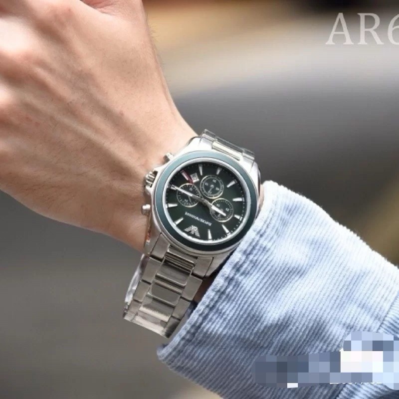 Emporio Armani AR6090 Men’s Green Dial Chronograph Date Quartz Steel Watch