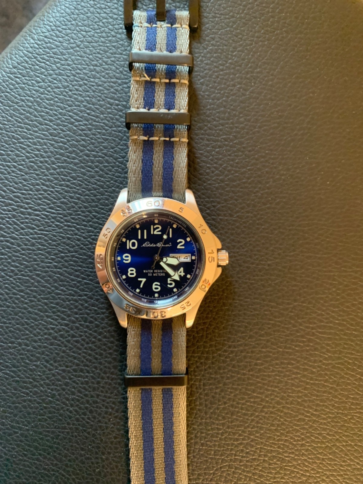 Vintage Eddie Bauer Sport Day Date Watch Diving Style bezel + two bands