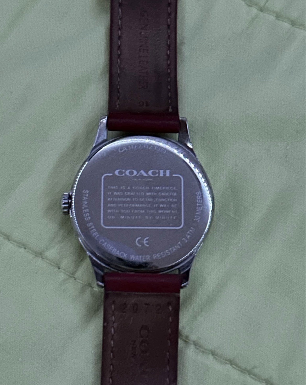 Coach Quartz 36mm Silver Stainless Steel Watch White Dial Brown Leather 3ATM