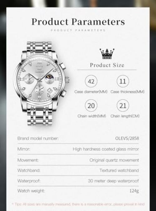 Watch for Men Diamond Business Dress Analog Quartz Silver watches silver 58