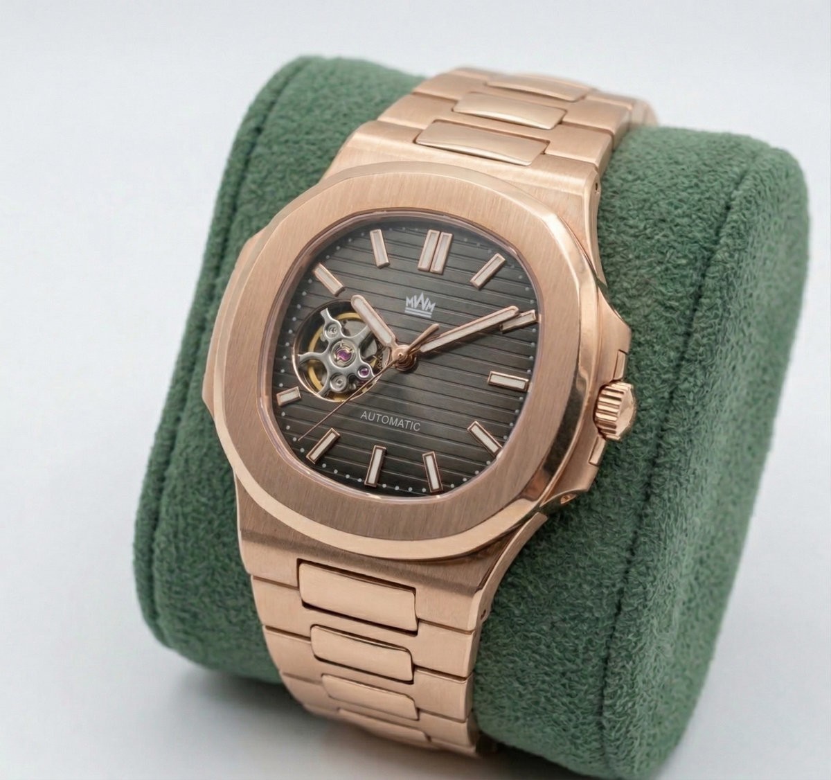 Nauteiko Mod Custom Made Automatic Watch Rose Gold Chocolate Dial Open Heart