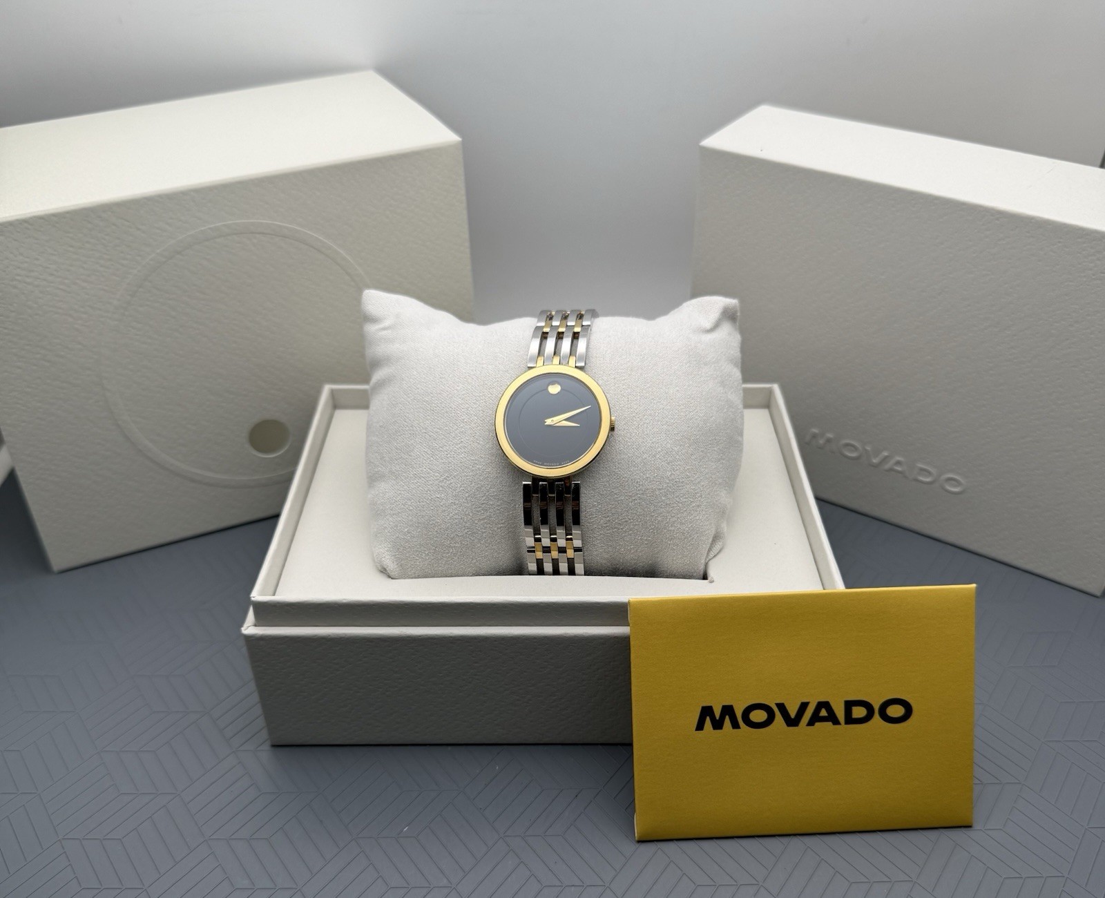 Swiss Movado Esperanza 2 Tone Gold / S.S Black Dial Ladies Model # 0607053