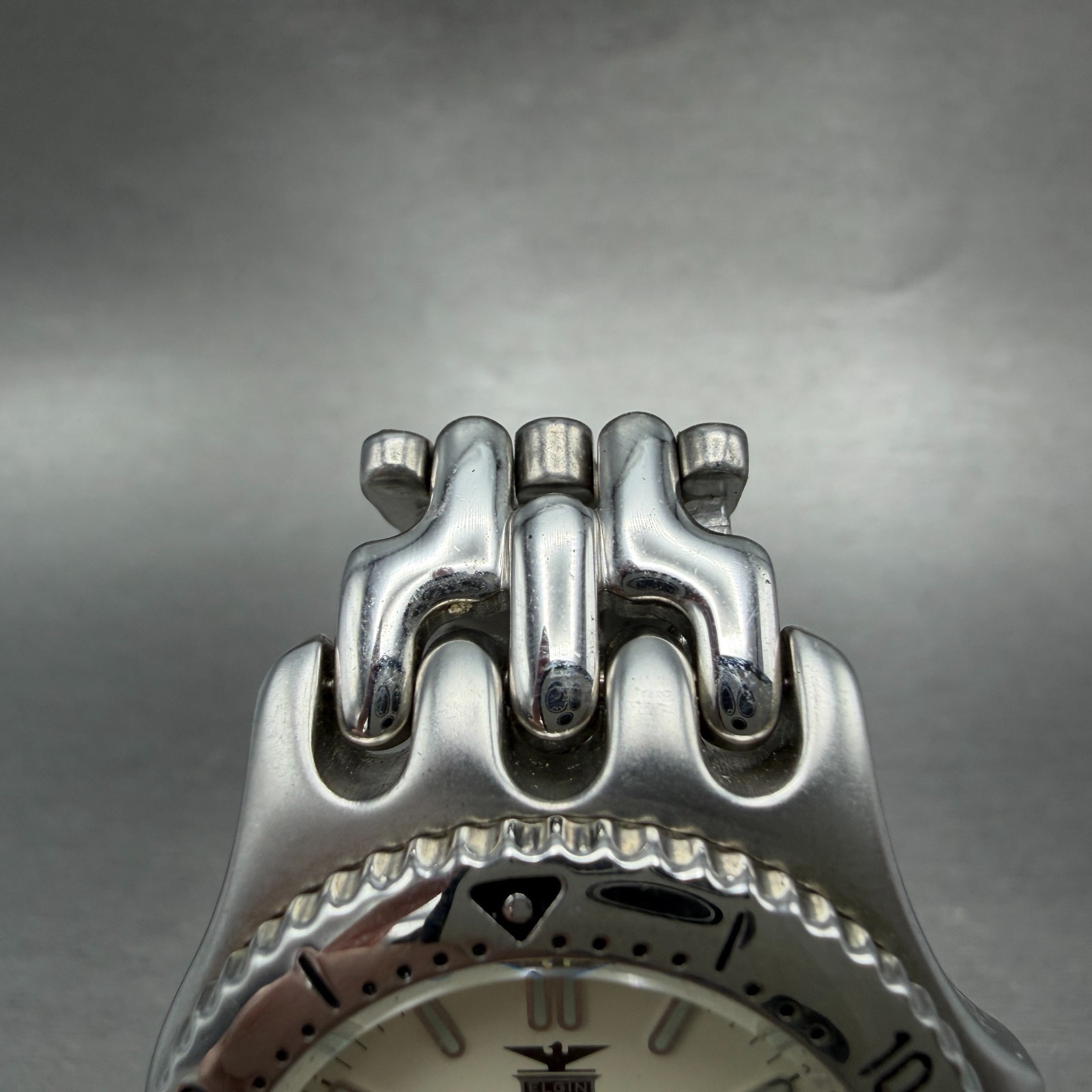 Elgin Watch Men 37mm Cream Dial Silver Tone Round Daydate FK-553 New Battery