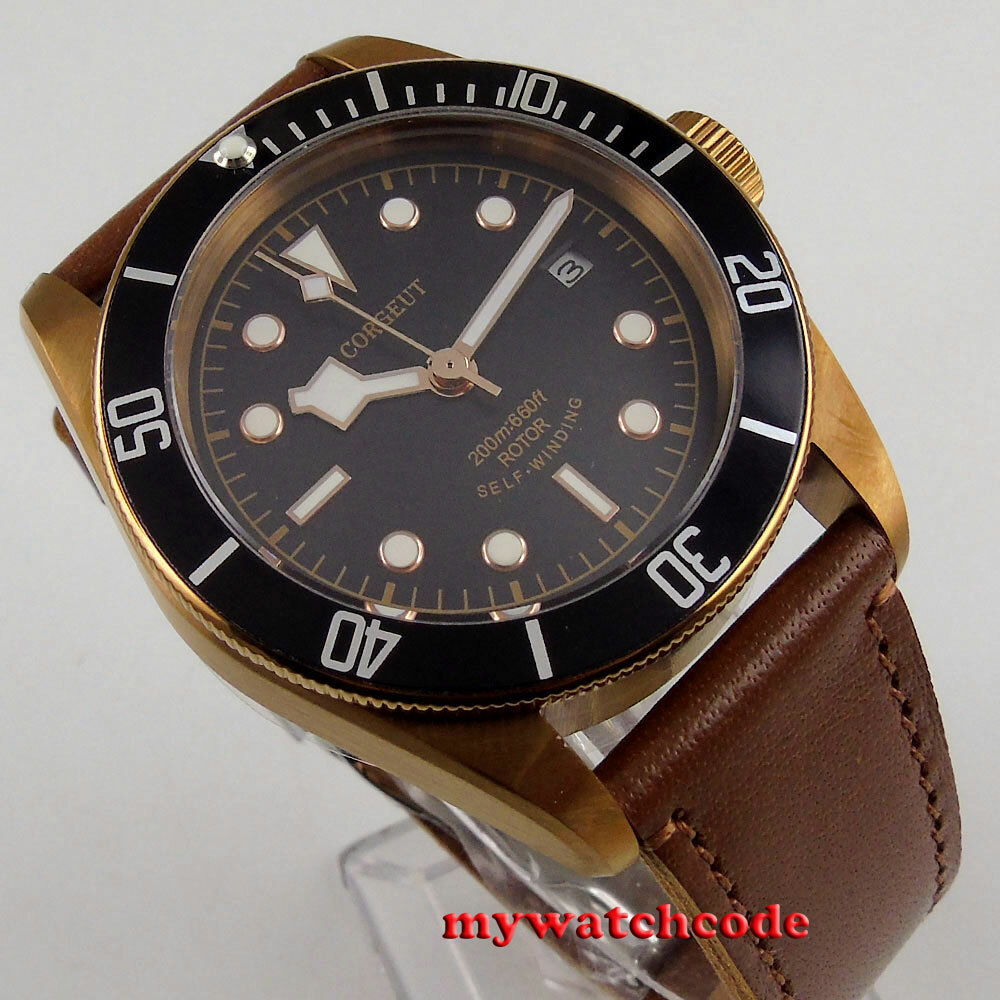 41mm CORGUET Black Sterile Dial NH35A 8215 Sapphire Glass Automatic Mens Watch