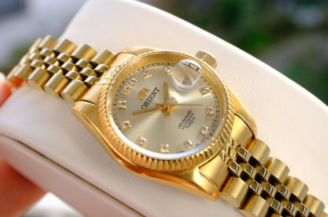 ORIENT President DayDate Automatic Gold Dial Diamond Indices Working With Box