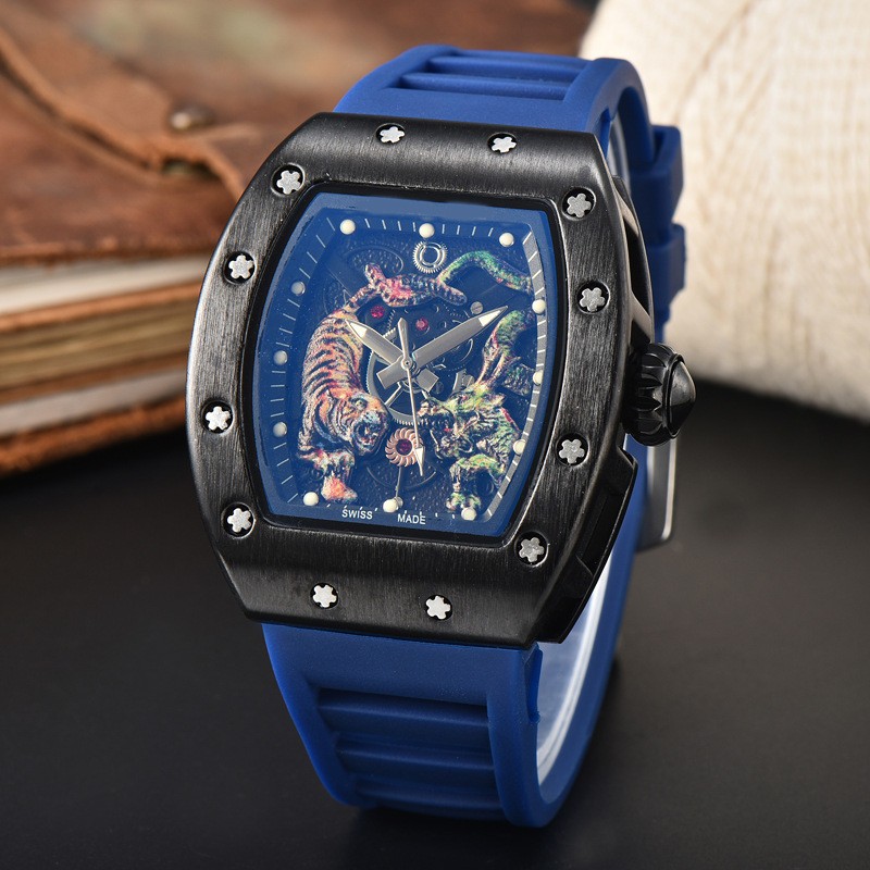 New Sports Men’s Dragon Tiger Pattern Lassa Quartz Watch Skeleton Dial