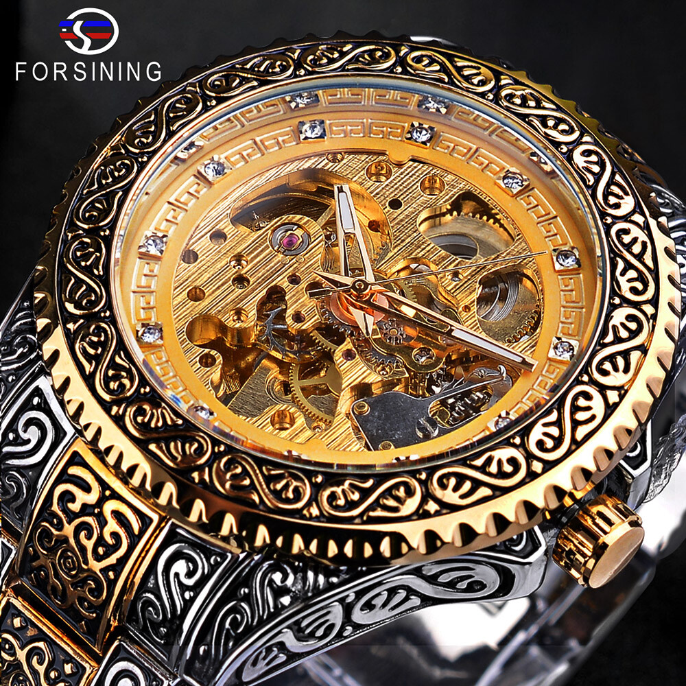 FORSINING Men’s Luxury Diamond Carved Skeleton Automatic Mechanical Wrist Watch