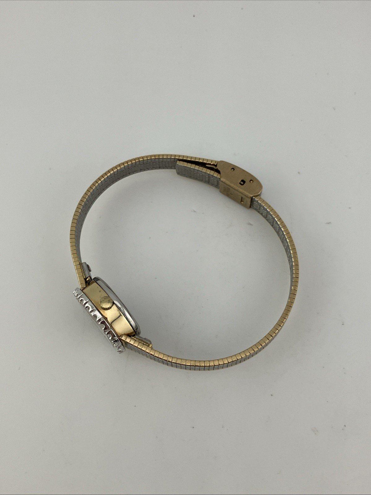 Vtg Sutton Ladies 16mm Watch Two-Tone Diamond Bezel Adjustable -RUNS