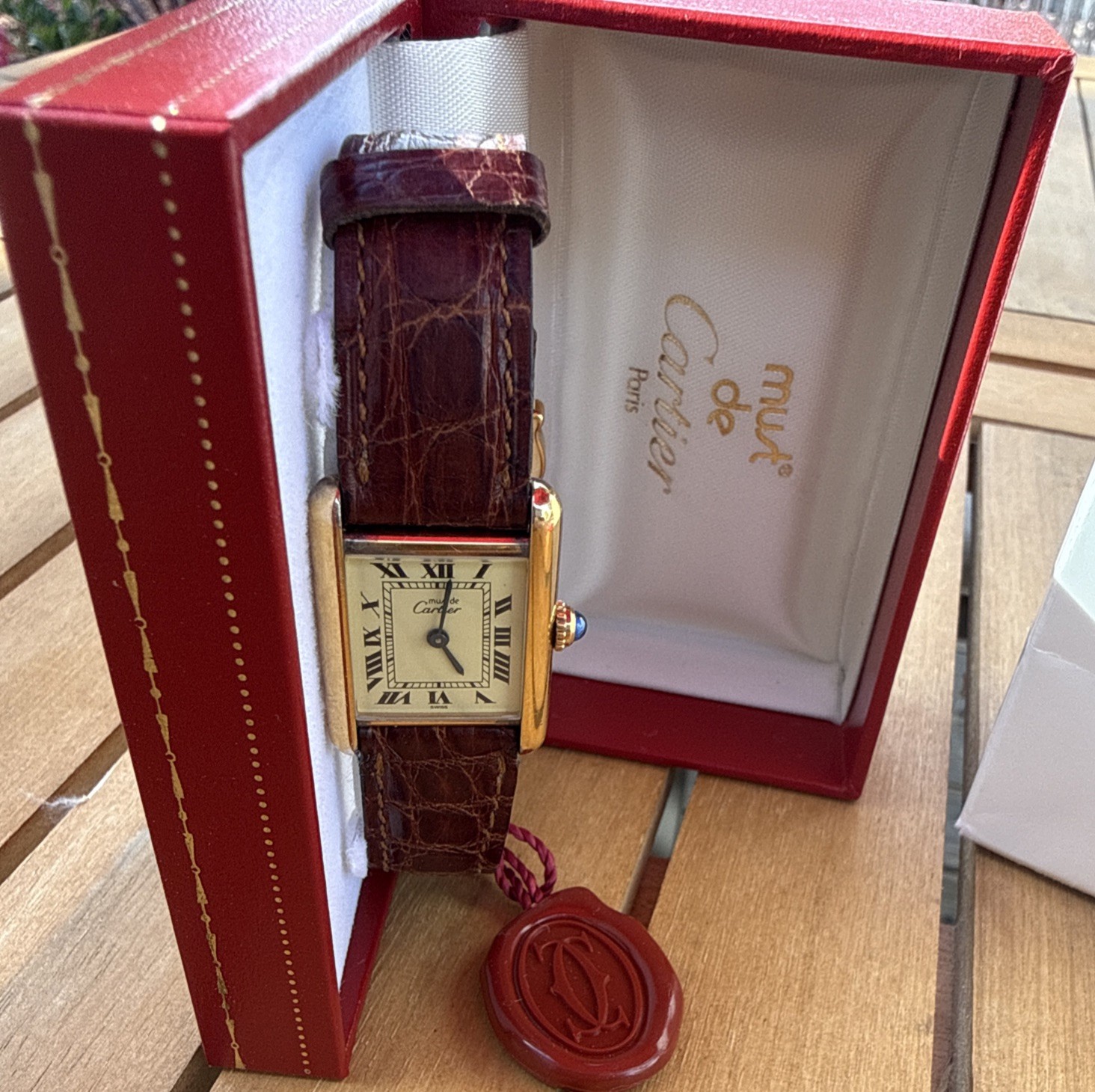 Vintage Must de Cartier Tank 5057001 Vermeil SM Quartz Womens Watch Box Inserts