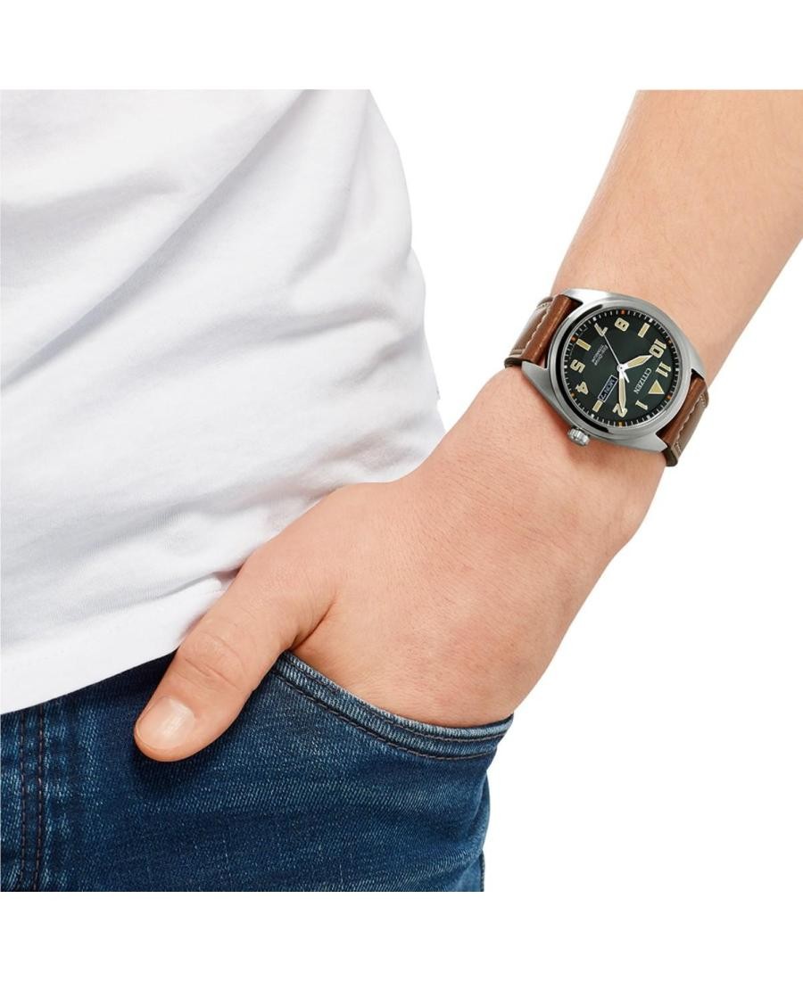 CITIZEN Men Analog Eco-Drive Casual Watch Classic Dress Green Dial Waterproof Ro