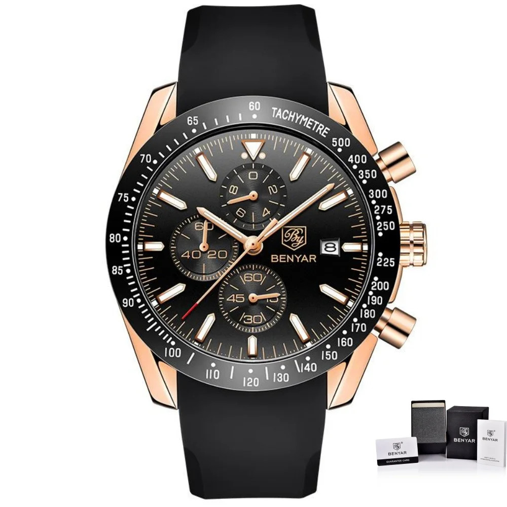 BENYAR BY-5140 Men’S Quartz Watch Alloy Case Silicone Strap Fashion Casual 3Bar