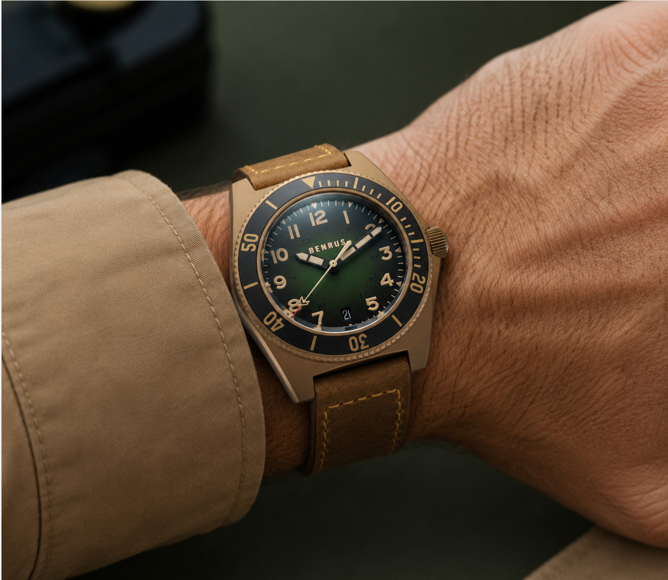 BENRUS TYPE 2 UJ 41.5mm Swiss Made Automatic Watch Bronze PVD ETA 2892 Sapphire