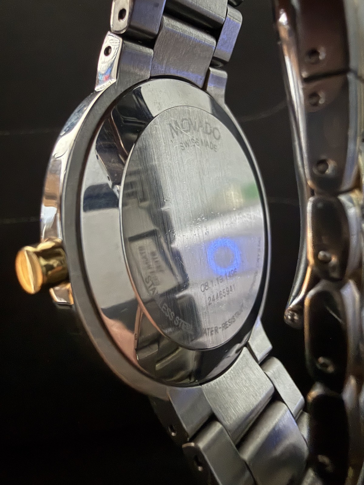 Used Movado Stiri Yellow Gold Two Tone Black Dial Watch.