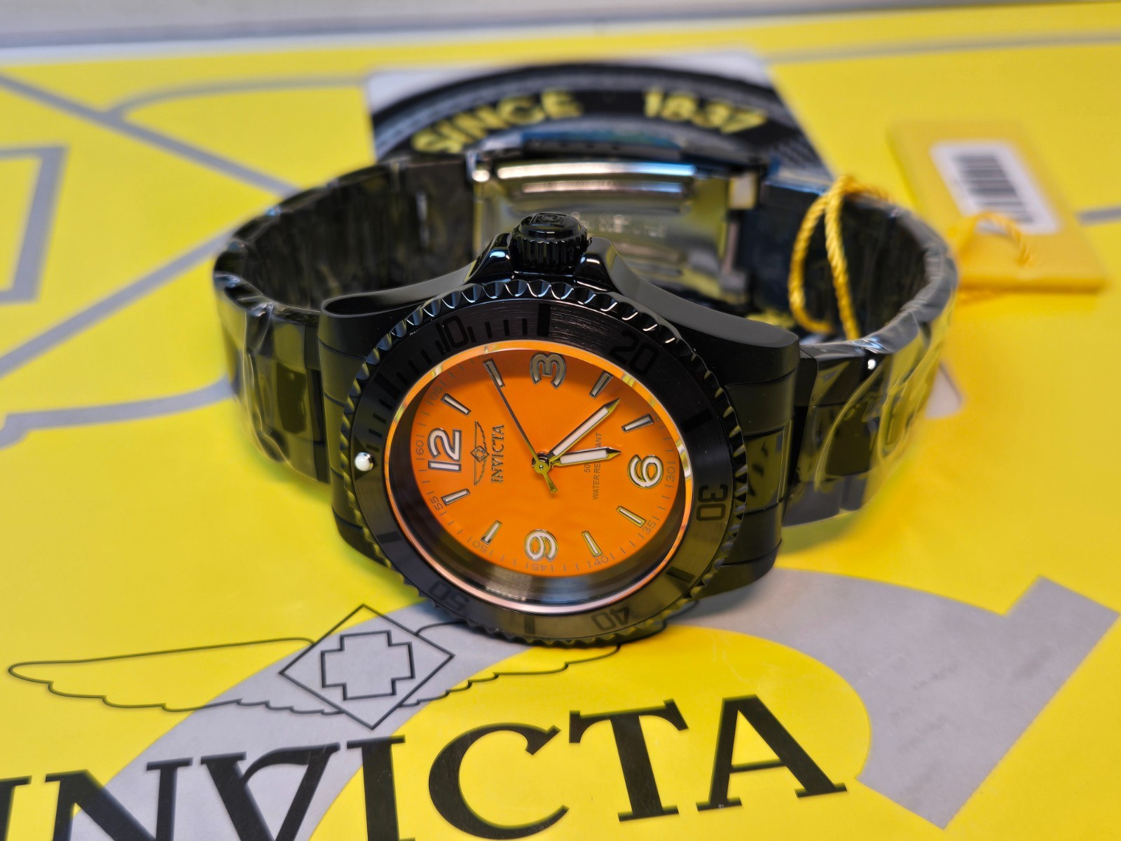 Invicta Specialty Men’s Watch 41mm Black with Black Bezel & Orange Dial NEW