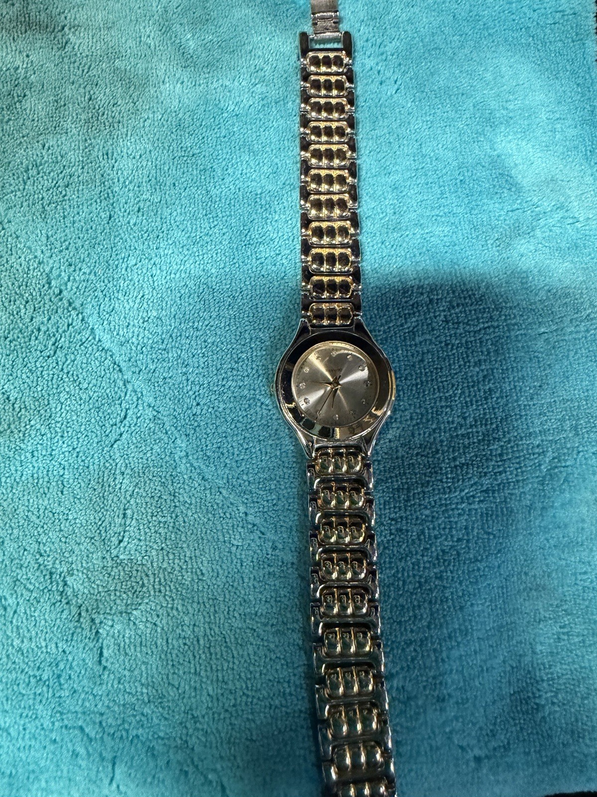 Silver Quartz Analog Wristwatch Diamond Markers Metal Band Dress Formal