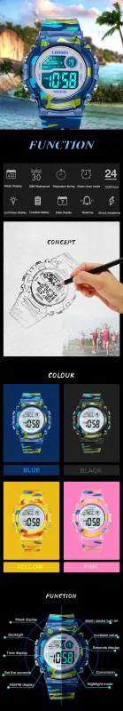 Kids Digital Sport Watch LED Waterproof Luminous Multifunction Wristwatch