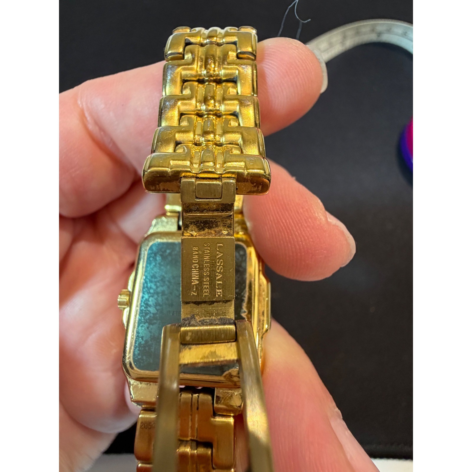 Lassale Seiko Gold Tone Square Face Watch 7N89-5A29 Date Sapphire Crystal 7in