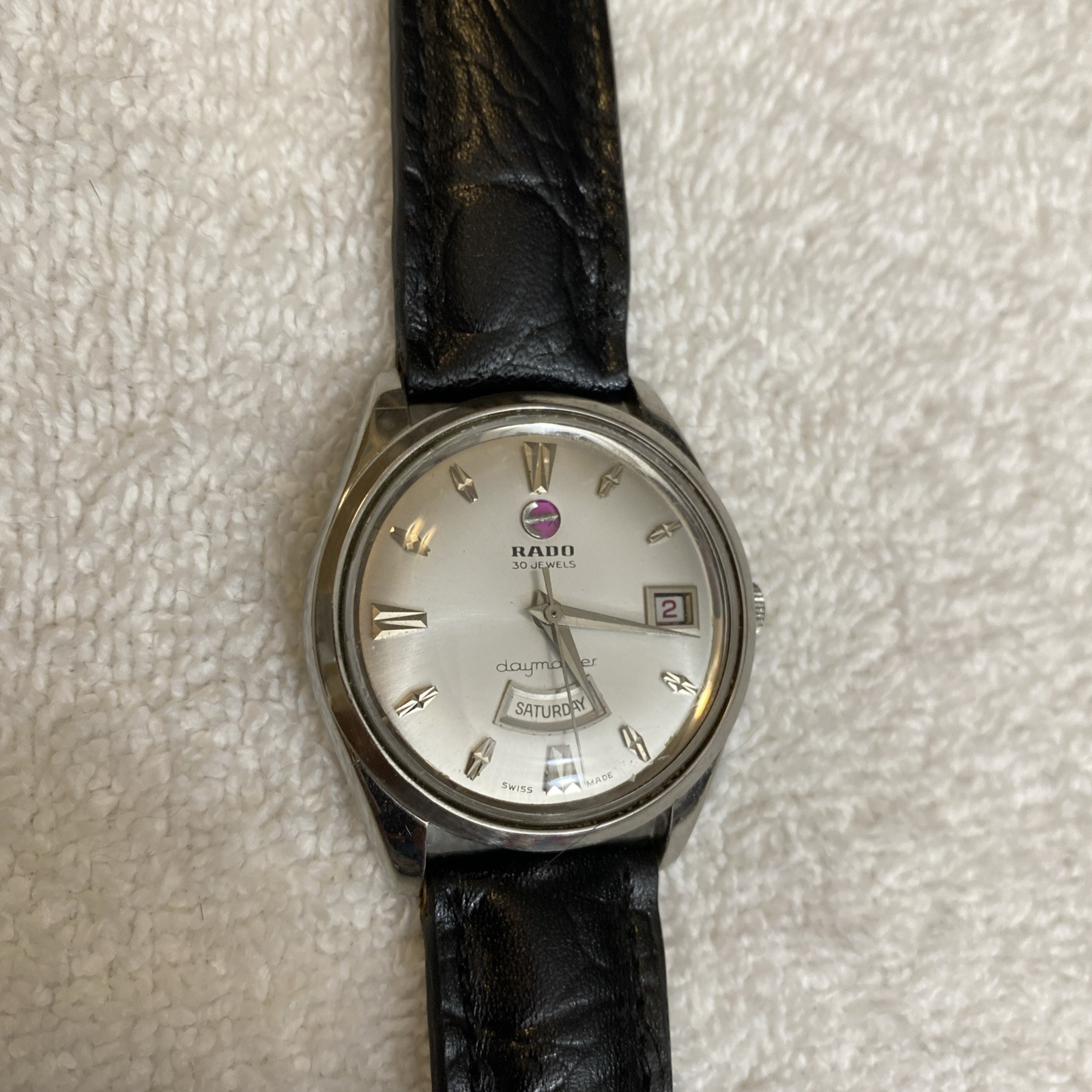 ***Vintage Rare Swiss Rado Men Wristwatch Daymaster 30 Stainless Steel Date Days