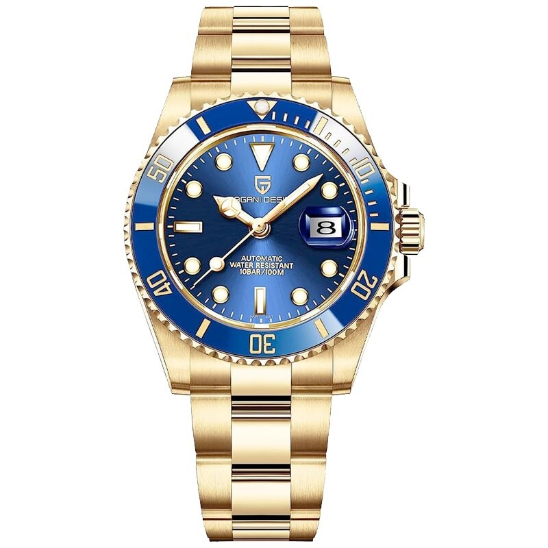 PAGANI DESIGN PD-1661 Gold Blue Oyster Style Stainless Steel Bracelet Watch