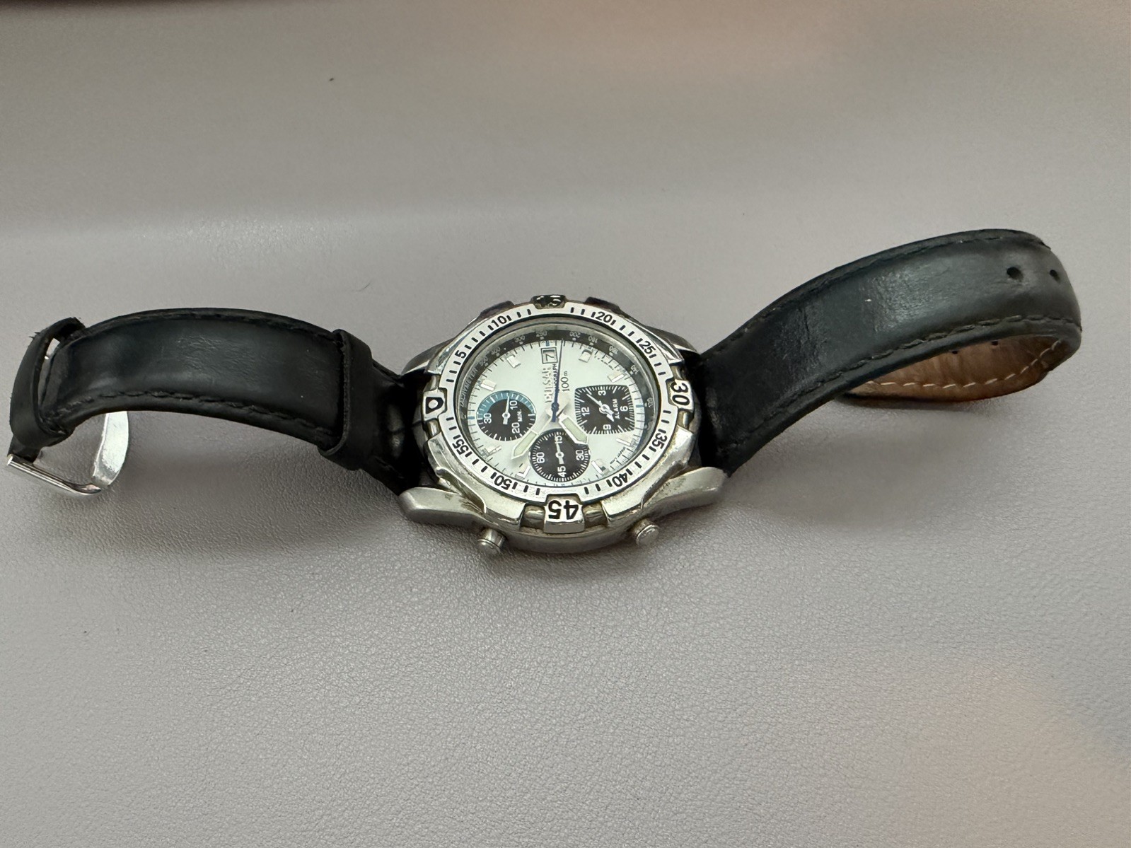 Vintage Pulsar Chronograph 100m Y182 Watch White Dial — For Parts or Repair