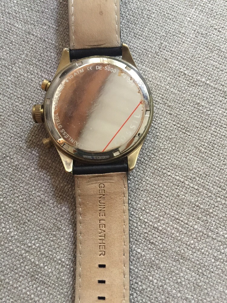 FOSSIL Vintage Bronze Chronograph Watch Black Leather Band DE5000
